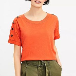 NWT LOFT Shoulder Button Tee in Bright Paprika, Size L